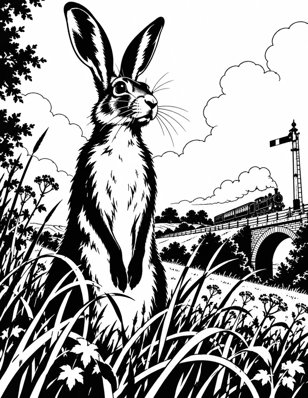 Completed artwork: Hare beside the railway