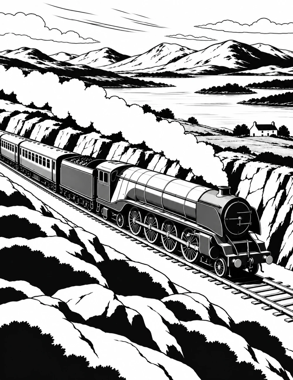Completed artwork: Steam beside a Highland loch