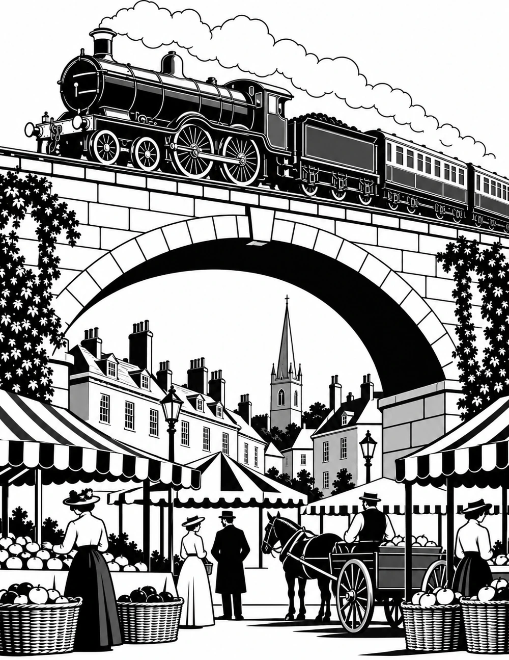 Completed artwork: Market day beneath the viaduct
