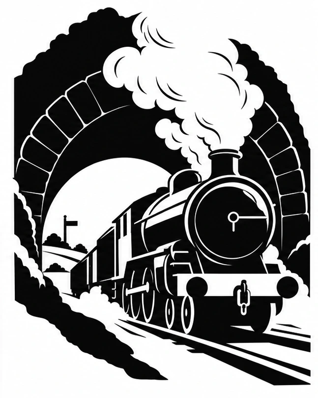 Through the tunnel: the matching finished black and white artwork without a hand